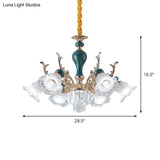 Traditional Blue Floral Crystal Chandelier Suspension Lamp With 6/8 Heads