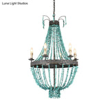 Traditional Blue Stone Hanging Chandelier - 6 Heads Pendant Light For Living Room