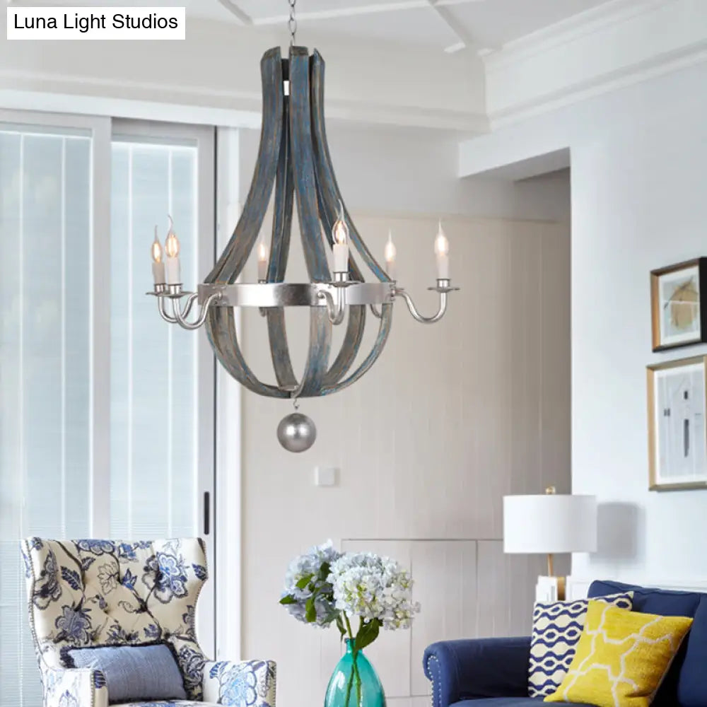 Traditional Blue/White Wood Empire Chandelier - 6-Light Hanging Lamp Fixture