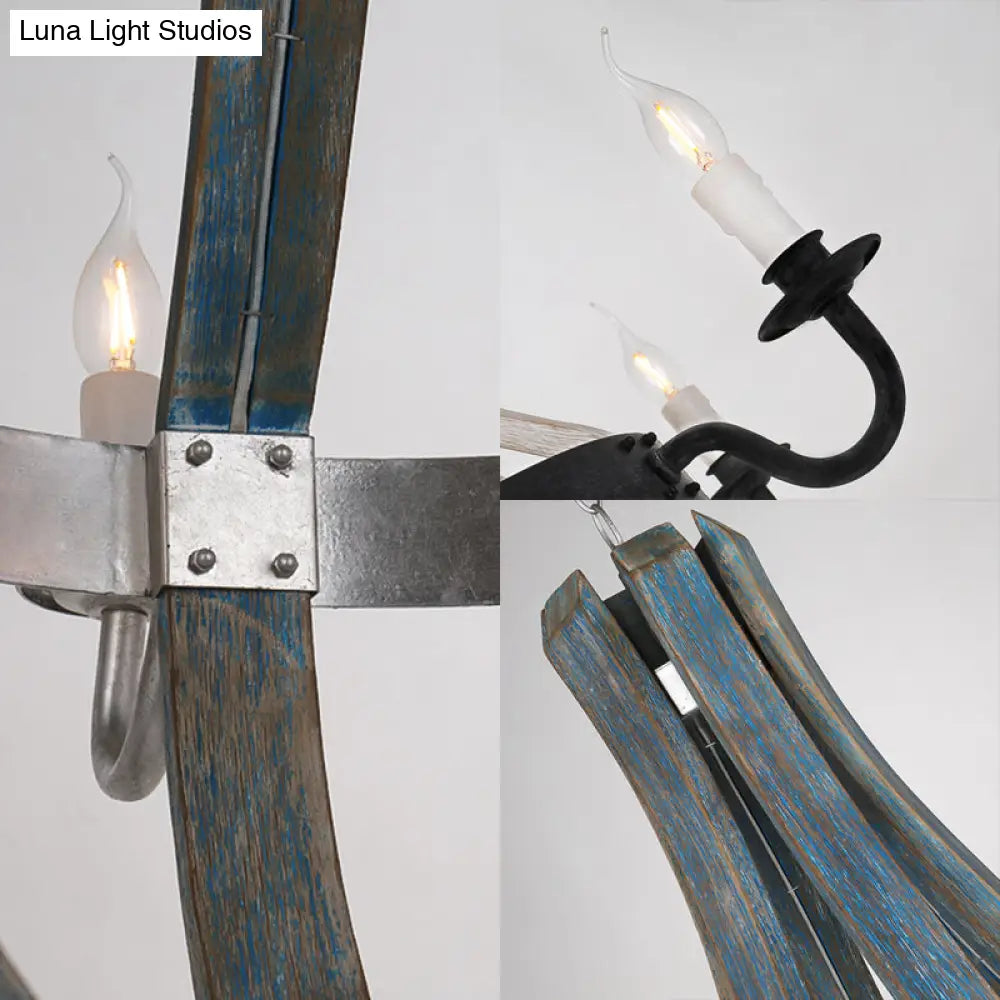 Traditional Blue/White Wood Empire Chandelier - 6-Light Hanging Lamp Fixture