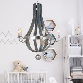 Traditional Blue/White Wood Empire Chandelier - 6-Light Hanging Lamp Fixture Blue