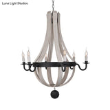 Traditional Blue/White Wood Empire Chandelier - 6-Light Hanging Lamp Fixture