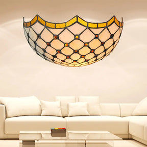 Traditional Bowl Wall Sconce Light With Jewelry Accents - 1 Bedroom Lighting Beige