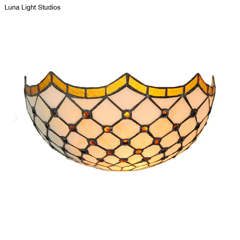 Traditional Bowl Wall Sconce Light With Jewelry Accents - 1 Bedroom Lighting