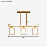 Traditional Brass 3-Light Island Lamp With Clear And Frosted Glass Cylindrical Suspension