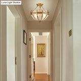 Traditional Brass 4 - Bulb Umbrella Semi Flush Mount Ceiling Light Fixture With Frosted Glass