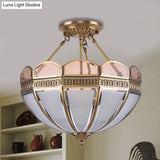 Traditional Brass 4 - Bulb Umbrella Semi Flush Mount Ceiling Light Fixture With Frosted Glass
