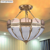 Traditional Brass 4 - Bulb Umbrella Semi Flush Mount Ceiling Light Fixture With Frosted Glass