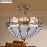 Traditional Brass 4 - Bulb Umbrella Semi Flush Mount Ceiling Light Fixture With Frosted Glass