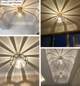 Traditional Brass Beveled Glass Ceiling Lighting Fixture - Close-To-Ceiling Mount