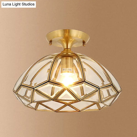 Traditional Brass Beveled Glass Ceiling Lighting Fixture - Close-To-Ceiling Mount