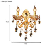 Traditional Brass Candelabra Sconce Light - 2 Heads Living Room Wall Mount Fixture With Crystal