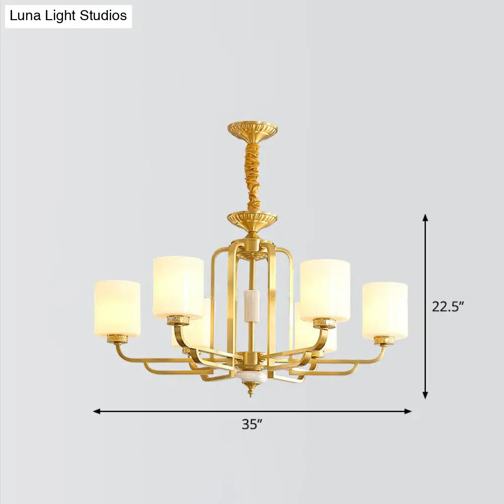 Traditional Brass Ceiling Hang Light With Milky Glass For Living Room