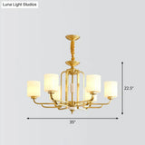 Traditional Brass Ceiling Hang Light With Milky Glass For Living Room