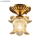 Traditional Brass Chandelier With Clear Ribbed Glass And Semi - Flush Mount For 1 Bulb
