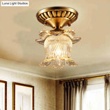 Traditional Brass Chandelier With Clear Ribbed Glass And Semi - Flush Mount For 1 Bulb