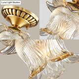 Traditional Brass Chandelier With Clear Ribbed Glass And Semi - Flush Mount For 1 Bulb