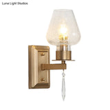 Traditional Brass Cracked Glass Bedroom Wall Sconce Light - 1 Head