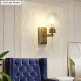 Traditional Brass Cracked Glass Bedroom Wall Sconce Light - 1 Head