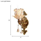 Traditional Brass Crystal Flower Wall Sconce For Hallway Half-Light And Antiqued Finish