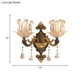 Traditional Brass Crystal Flower Wall Sconce For Hallway Half-Light And Antiqued Finish