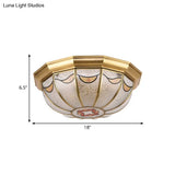 Traditional Brass Domed Shade Flush Ceiling Light With Frosted Glass - 4-Light Mount For Dining