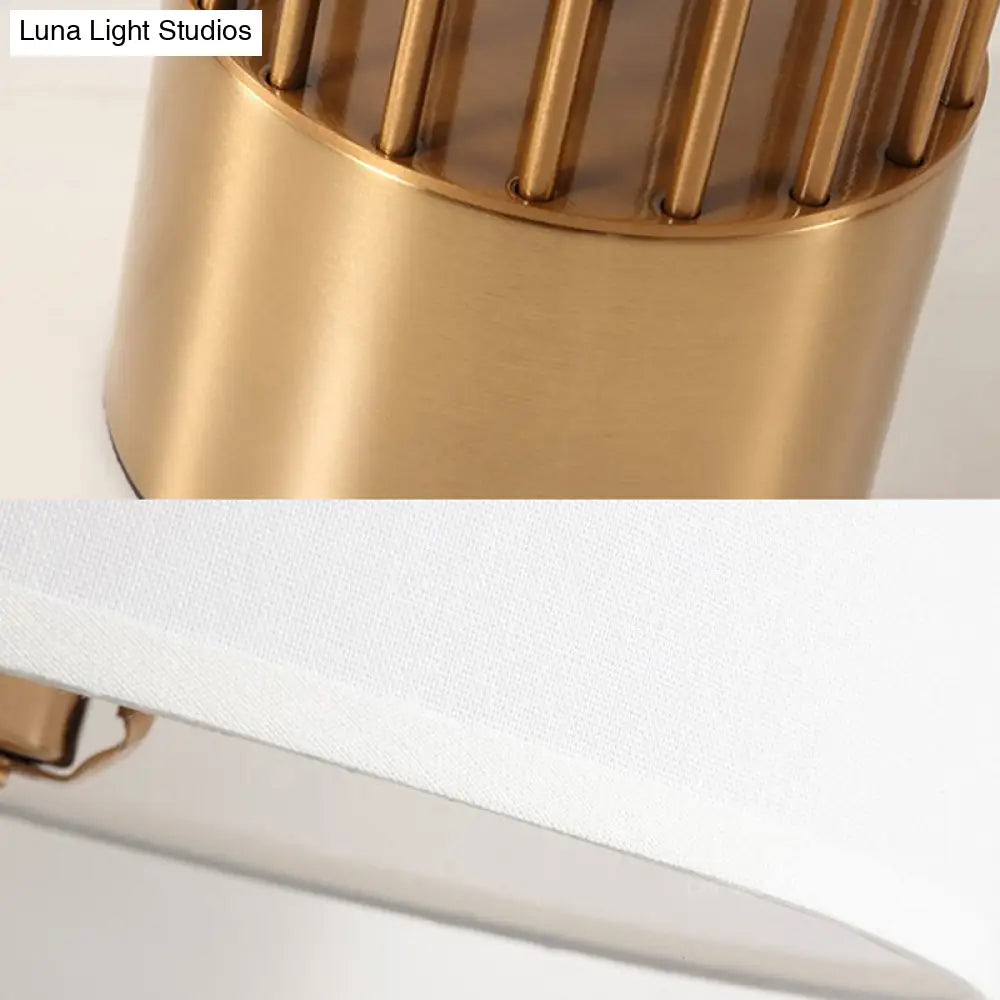 Traditional Brass Drum Fabric Desk Lamp: 1-Light Bedroom Reading Light With Cylinder Base