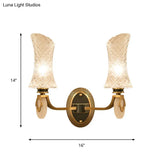 Traditional Brass Finish Arc Wall Lamp With Clear Latticed Glass - Half Light Mounted