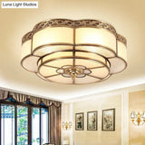 Traditional Brass Finish Ceiling Mount Lamp With Frost Glass - Flower Corridor Flush Light Fixture