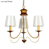 Traditional Brass Finish Chandelier With White Fabric Lamp Shade - 3/5/6 Lights