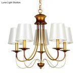 Traditional Brass Finish Chandelier With White Fabric Lamp Shade - 3/5/6 Lights