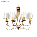 Traditional Brass Finish Chandelier With White Fabric Lamp Shade - 3/5/6 Lights