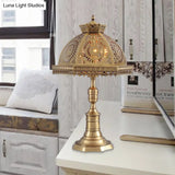 Traditional Brass Finish Dome Table Lamp With 3 Lights For Bedroom Nightstand