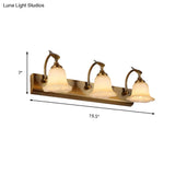 Traditional Brass Flared Bedroom Sconce With Gooseneck Arm - Frosted Glass Vanity Light (1/2/3