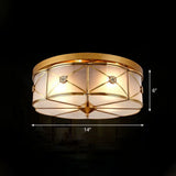 Traditional Brass Floral Water Glass Ceiling Flush Mount Light For Bedrooms / 14’