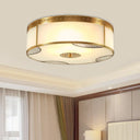 Traditional Brass Flush Mount Drum Ceiling Light With Frosted Glass - 14’/18’ Wide 3/4 - Light