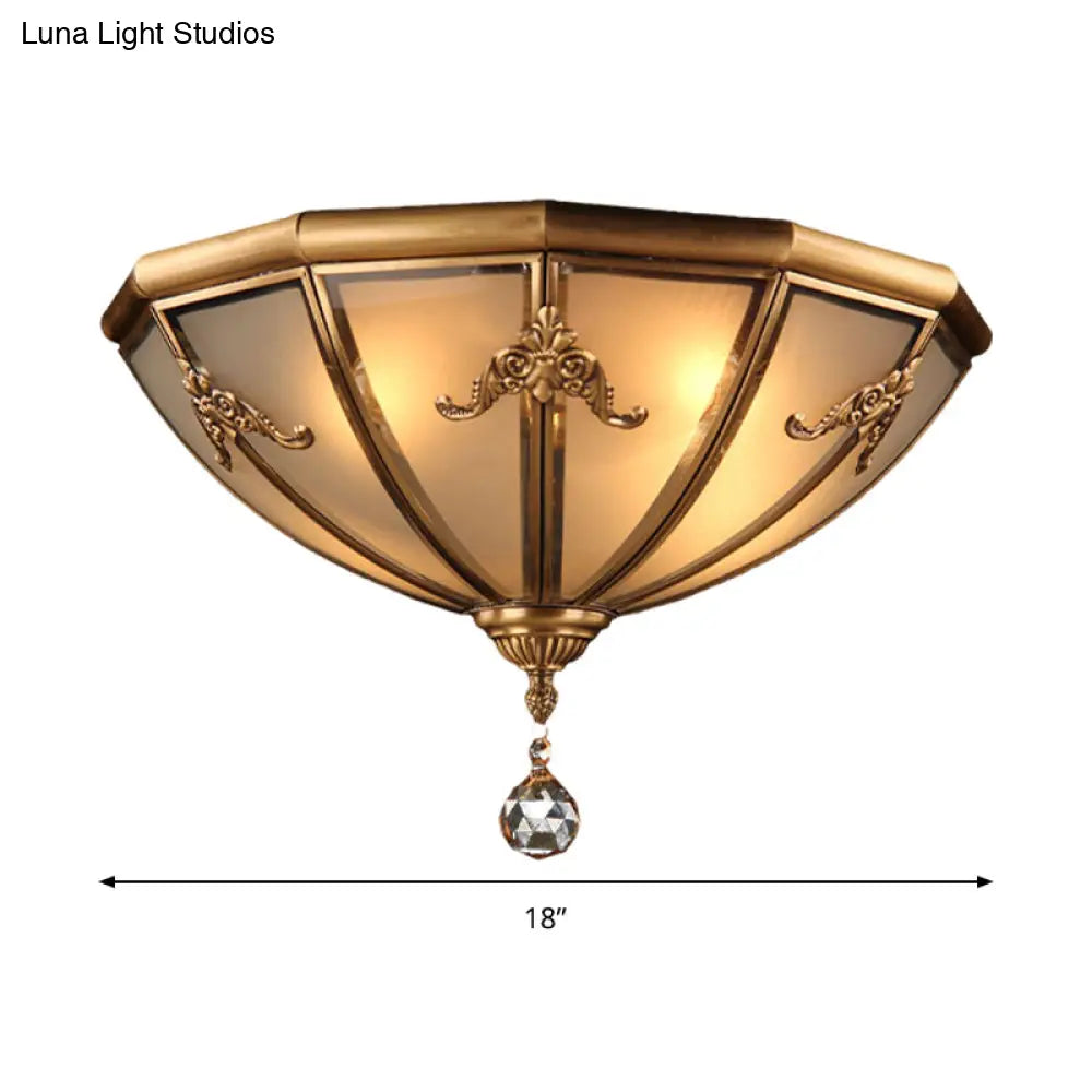 Traditional Brass Flush Mount Lighting With Frosted Glass Shade - 14’/18’ Wide 4 Lights Ideal