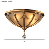 Traditional Brass Flush Mount Lighting With Frosted Glass Shade - 14’/18’ Wide 4 Lights Ideal