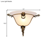 Traditional Brass Frosted Glass Wall Sconce - 1-Head Domed Light For Corridor