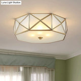Traditional Brass Glass Drum Ceiling Mount Light Fixture - Bedroom Flushmount Lamp