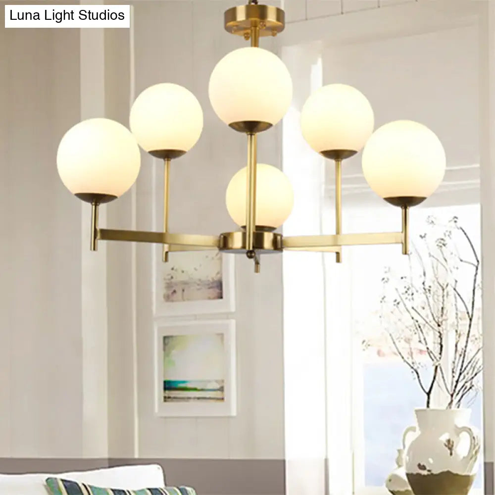 Traditional Brass Globe Chandelier Light With Frosted Glass - 6/8 Bulbs Hanging Ceiling Fixture