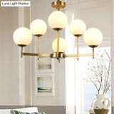 Traditional Brass Globe Chandelier Light With Frosted Glass - 6/8 Bulbs Hanging Ceiling Fixture