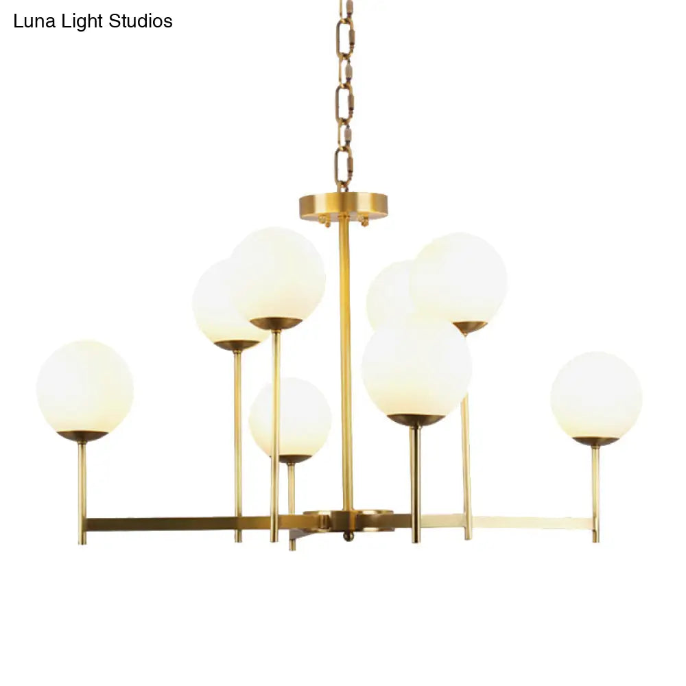 Traditional Brass Globe Chandelier Light With Frosted Glass - 6/8 Bulbs Hanging Ceiling Fixture