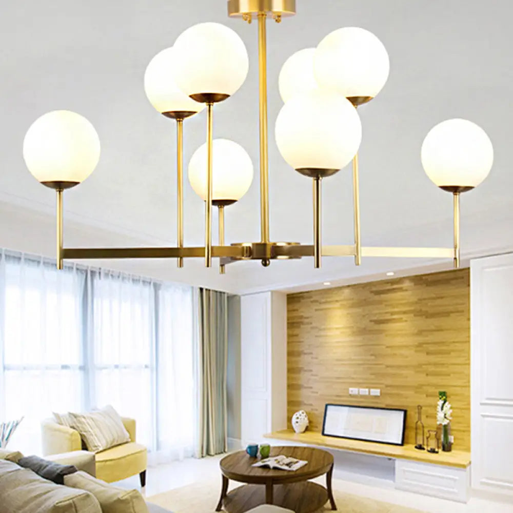 Traditional Brass Globe Chandelier Light With Frosted Glass - 6/8 Bulbs Hanging Ceiling Fixture 8 /