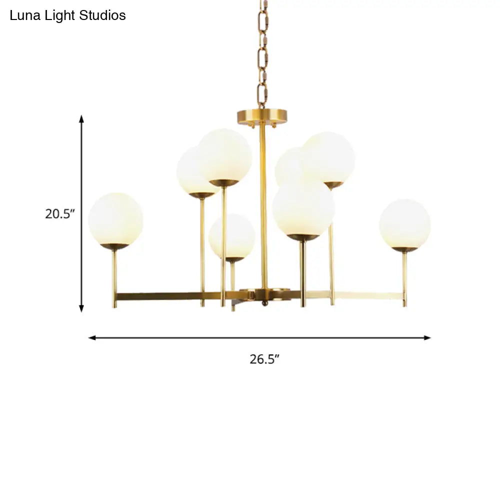 Traditional Brass Globe Chandelier Light With Frosted Glass - 6/8 Bulbs Hanging Ceiling Fixture