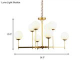 Traditional Brass Globe Chandelier Light With Frosted Glass - 6/8 Bulbs Hanging Ceiling Fixture