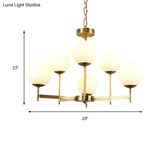 Traditional Brass Globe Chandelier Light With Frosted Glass - 6/8 Bulbs Hanging Ceiling Fixture