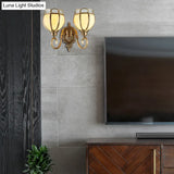 Traditional Brass Metal 1/2-Head Flower Sconce Light Fixture For Bedroom
