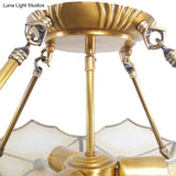 Traditional Brass Metal Flush Mount Ceiling Light With 3 Bulbs For Hallway