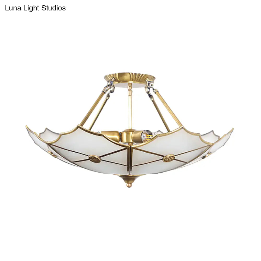 Traditional Brass Metal Flush Mount Ceiling Light With 3 Bulbs For Hallway